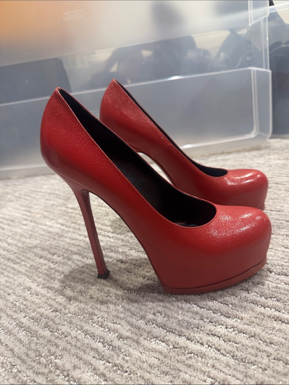 Yves Saint Laurent YSL Tribtoo Red Leather Platform Pumps Size 41 - Picture 3 of 9